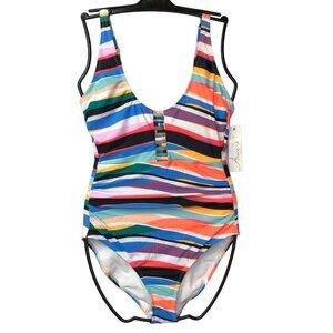 ANNE COLE $98 FRONT SHIRRED ONE PIECE SWIMSUIT‎  NWT